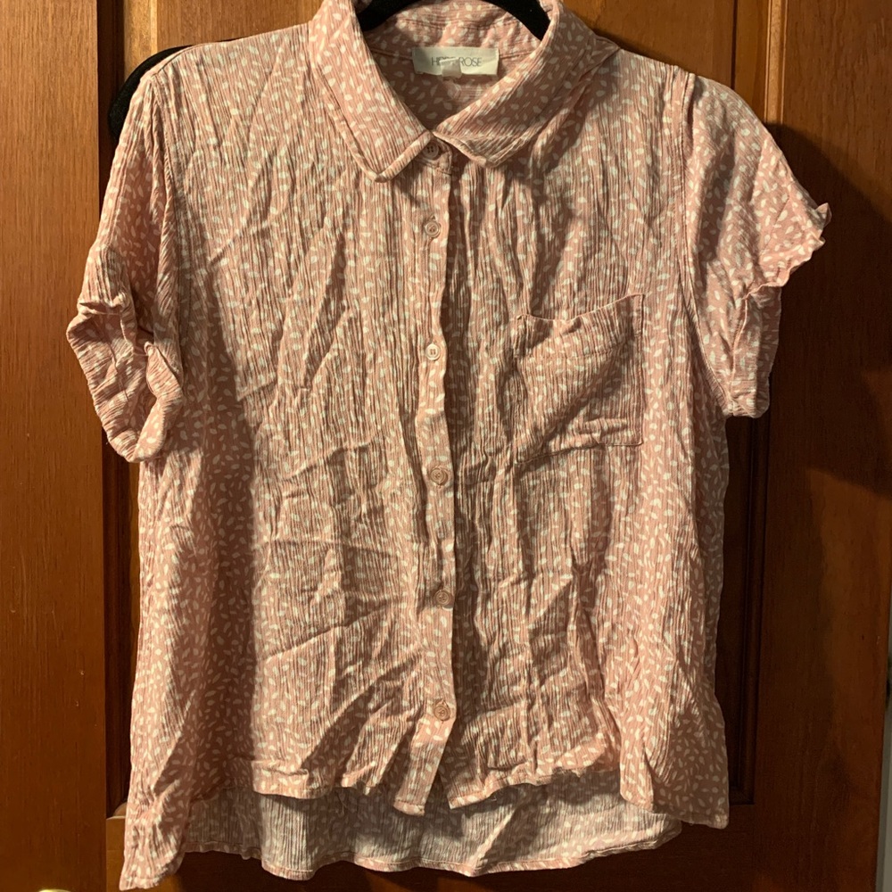 Dusty pink button down with white dots